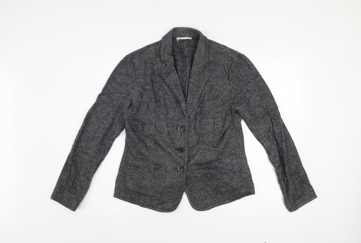 Brax Women's Grey Herringbone Wool Blend Blazer Size 12 Classic Style