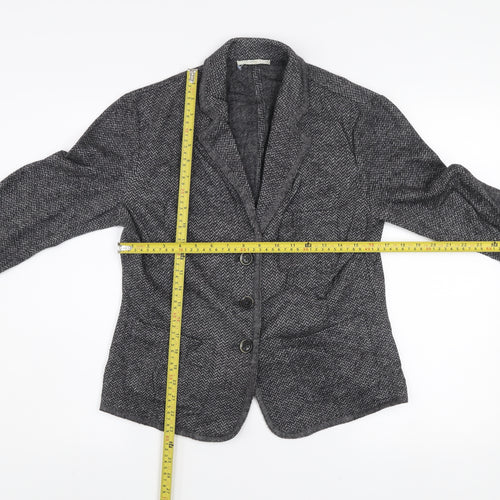 Brax Women's Grey Herringbone Wool Blend Blazer Size 12 Classic Style
