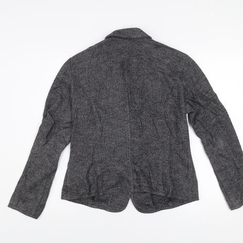 Brax Women's Grey Herringbone Wool Blend Blazer Size 12 Classic Style