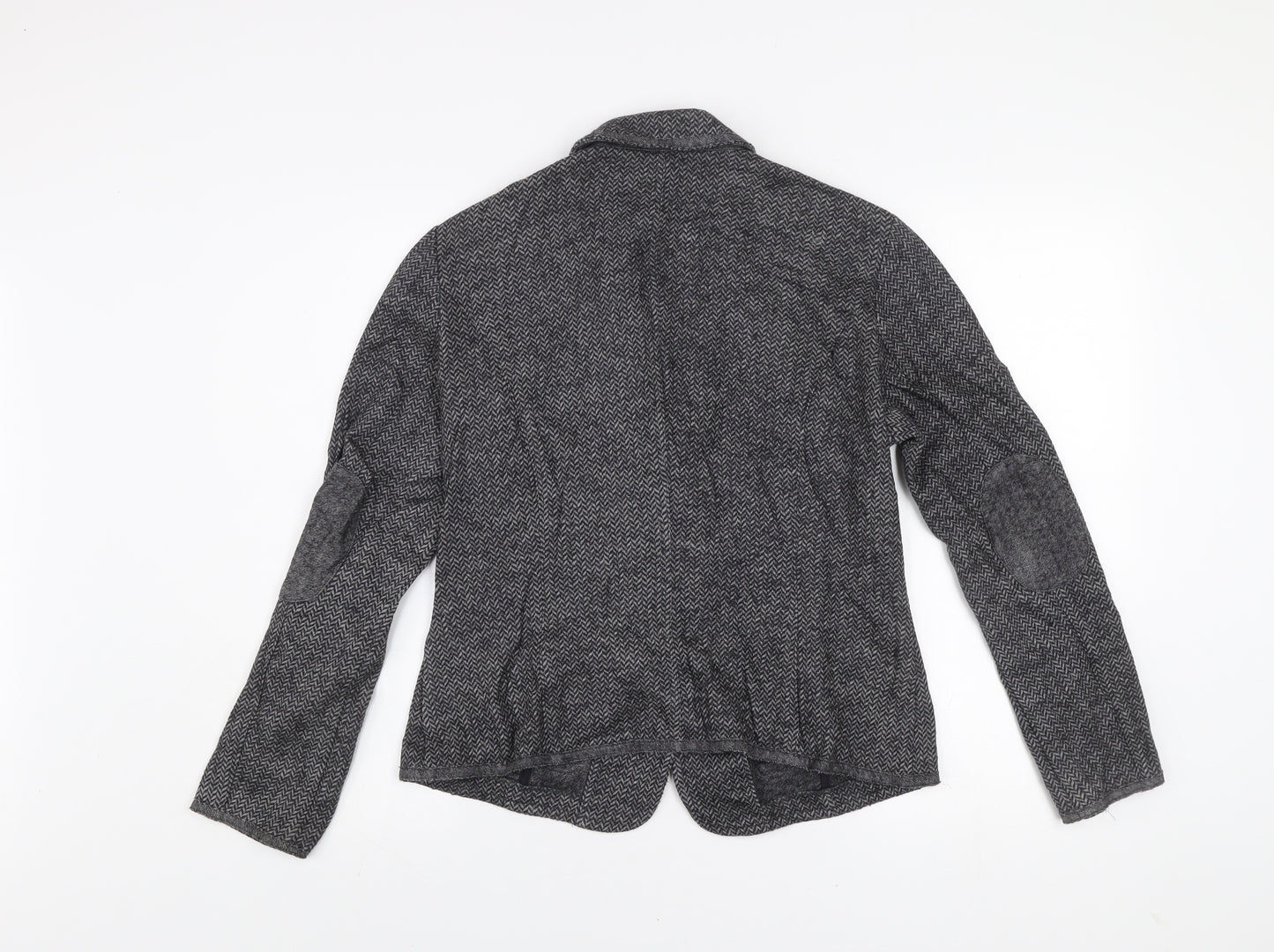 Brax Women's Grey Herringbone Wool Blend Blazer Size 12 Classic Style