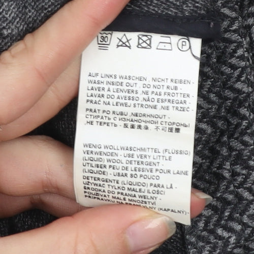 Brax Women's Grey Herringbone Wool Blend Blazer Size 12 Classic Style