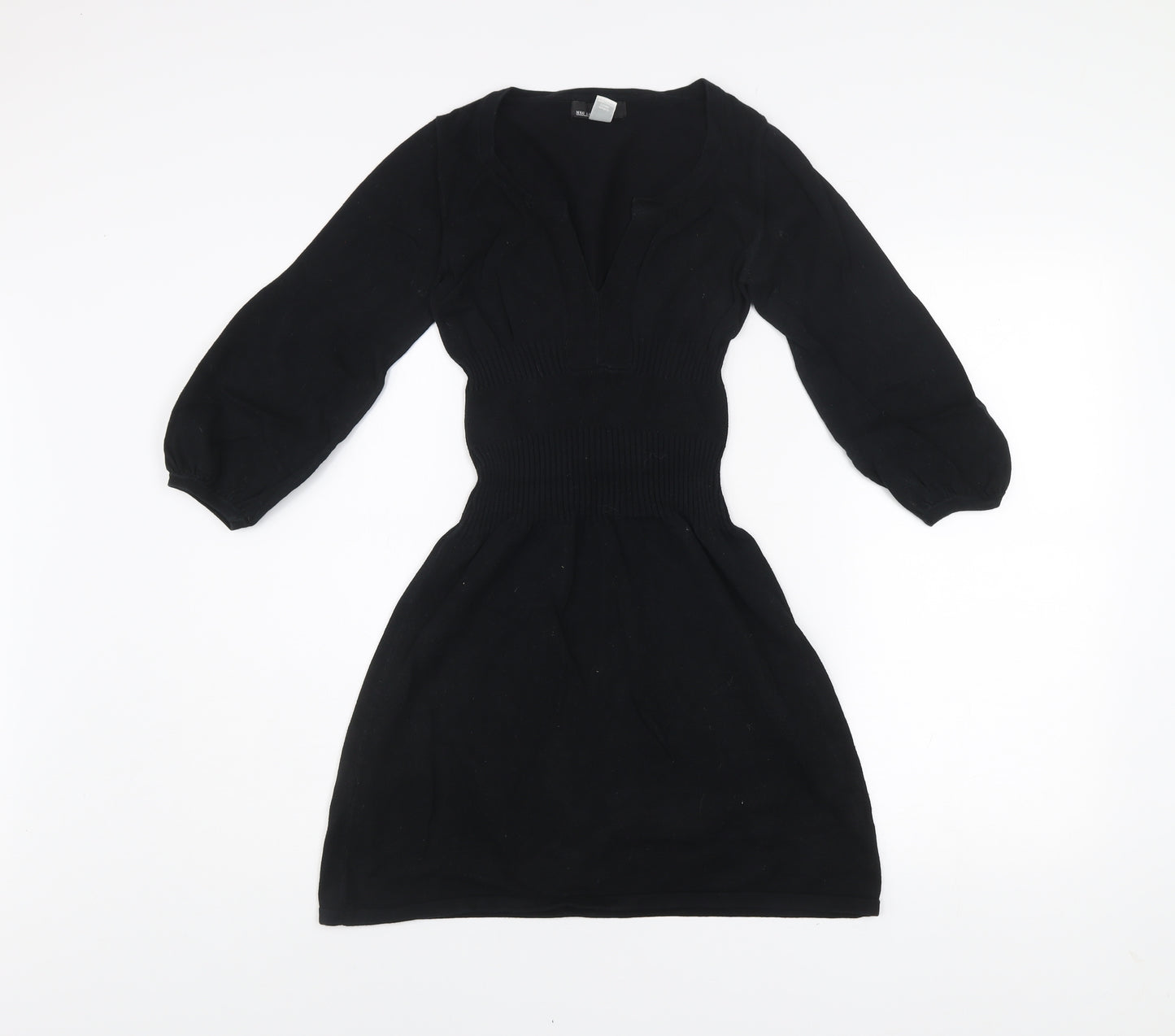 Mango Women Black Size 8 Fit & Flare Knit Dress 3/4 Sleeve