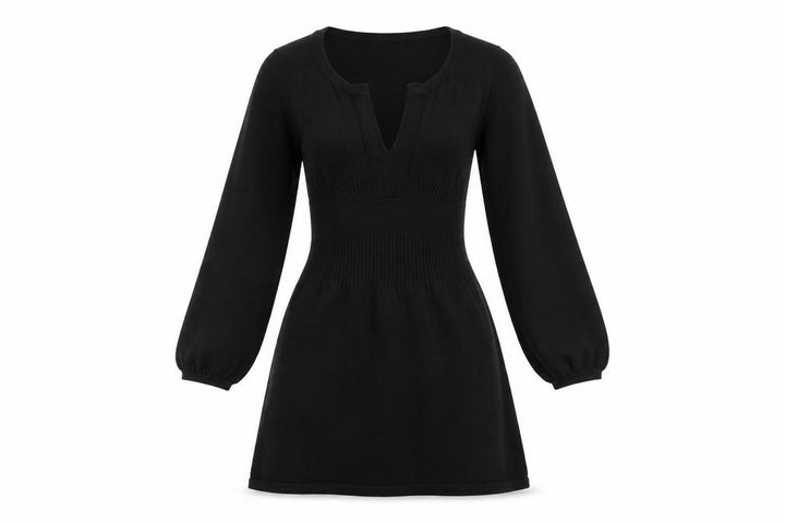 Mango Women Black Size 8 Fit & Flare Knit Dress 3/4 Sleeve