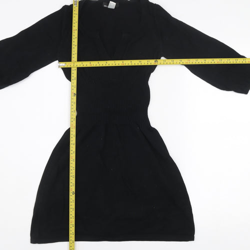 Mango Women Black Size 8 Fit & Flare Knit Dress 3/4 Sleeve