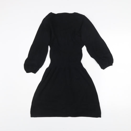 Mango Women Black Size 8 Fit & Flare Knit Dress 3/4 Sleeve