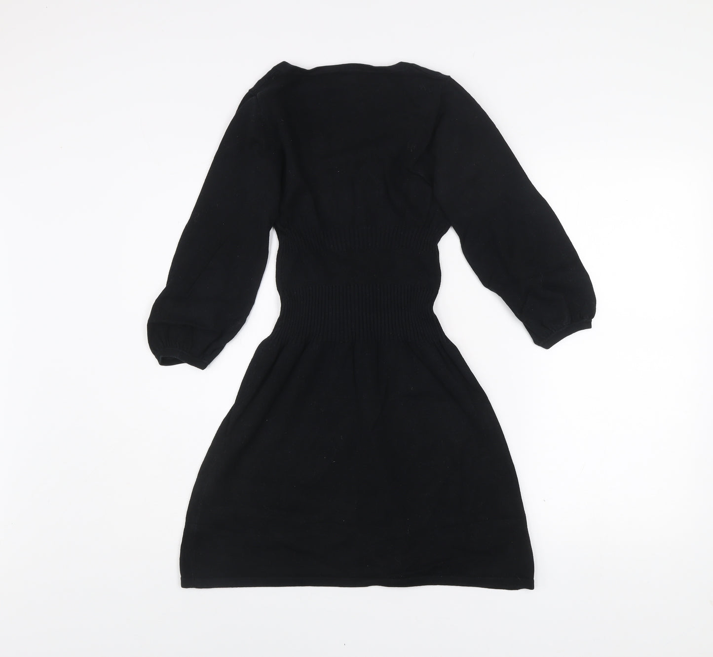 Mango Women Black Size 8 Fit & Flare Knit Dress 3/4 Sleeve