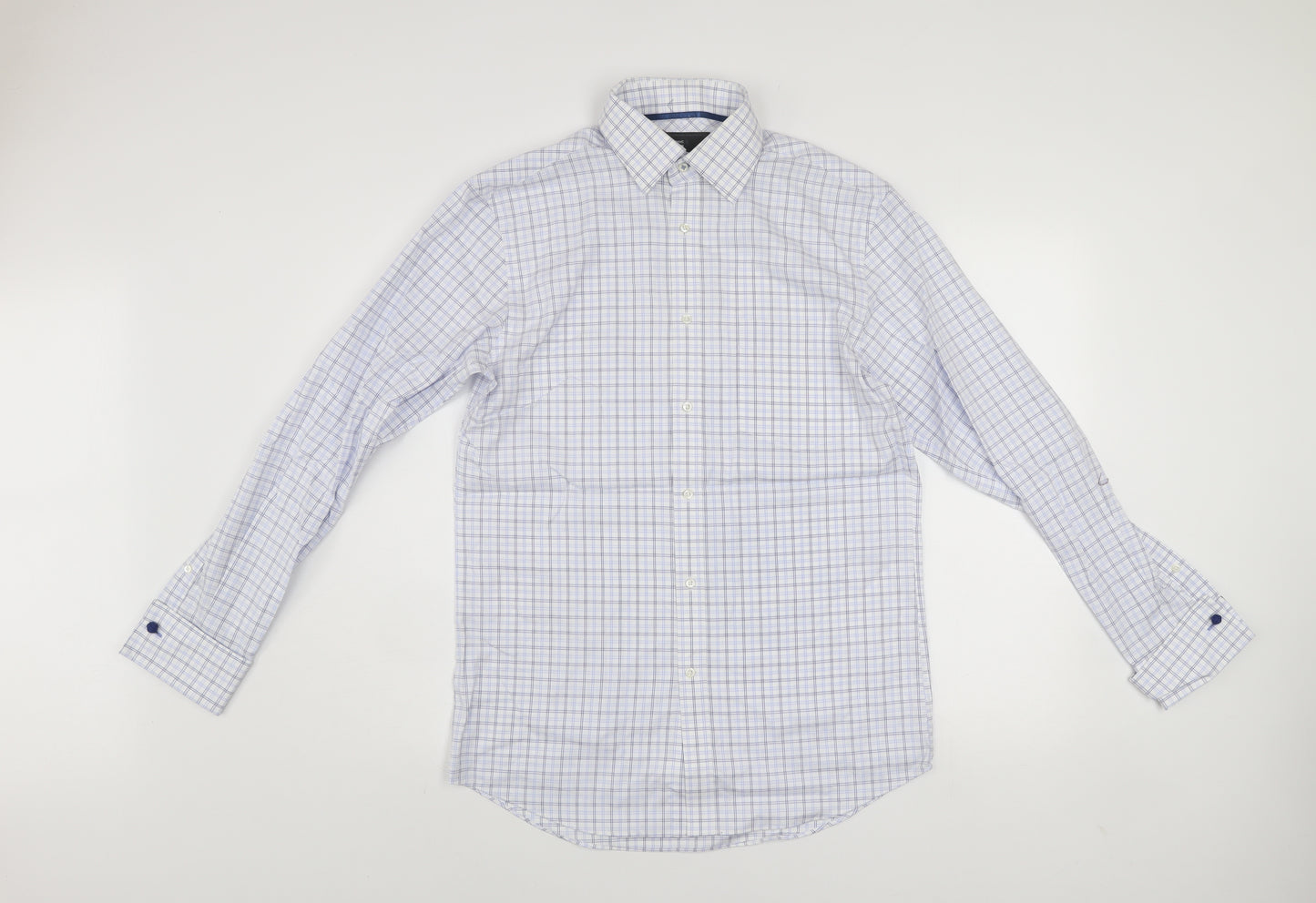 Next City Collection Men's Blue Check Cotton Regular Fit Shirt 14.5