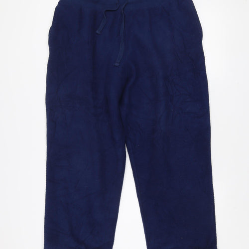 Lands’ End Men Navy Blue Fleece Jogger Trousers Size L Drawstring Waist