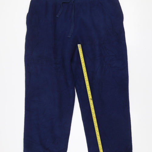 Lands’ End Men Navy Blue Fleece Jogger Trousers Size L Drawstring Waist