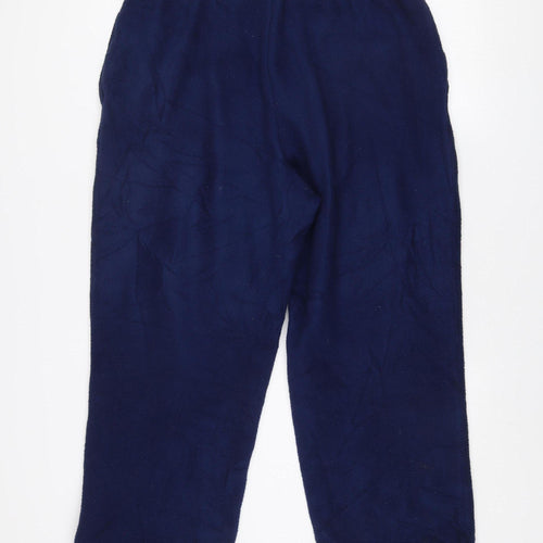 Lands’ End Men Navy Blue Fleece Jogger Trousers Size L Drawstring Waist