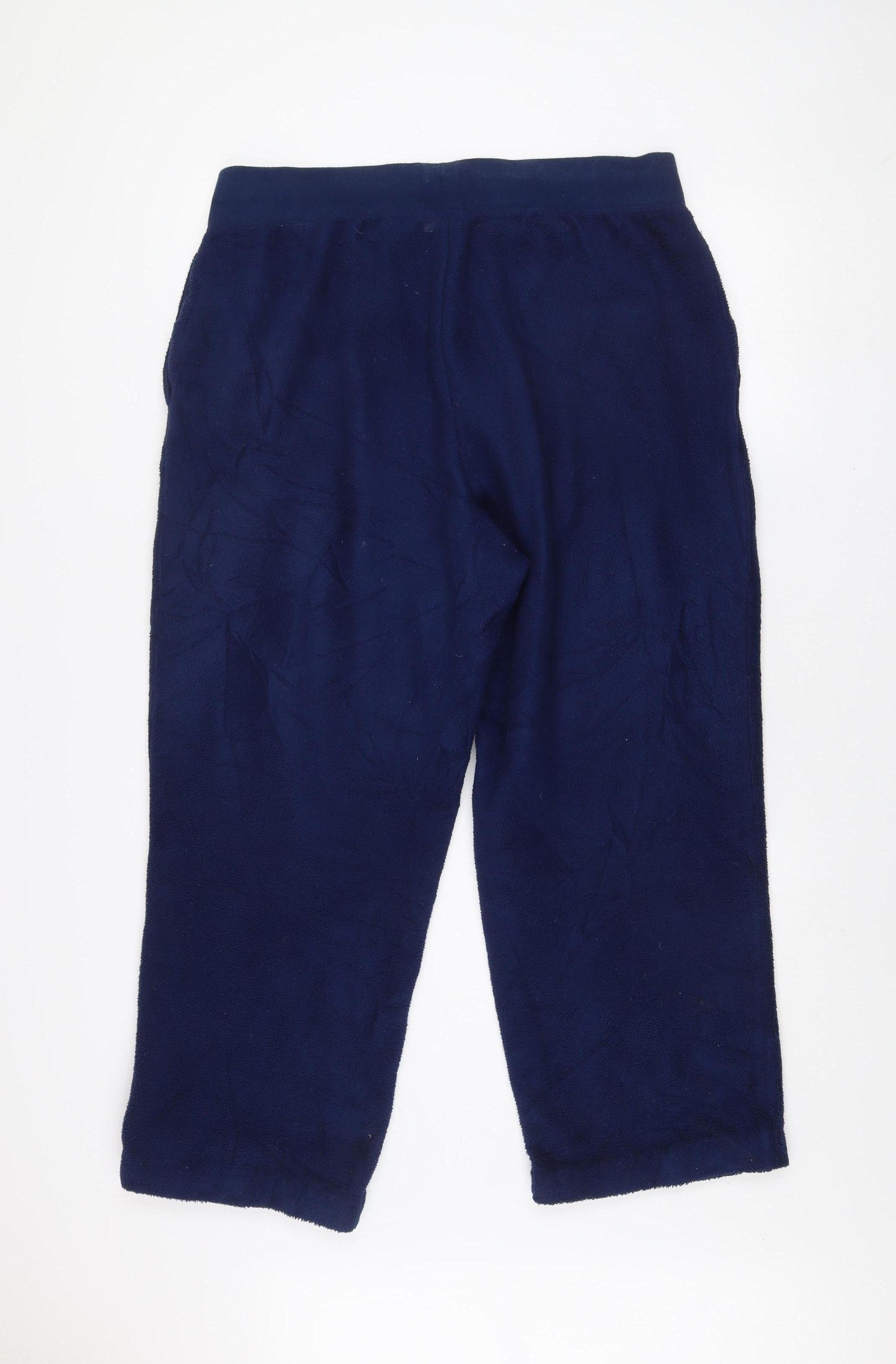 Lands’ End Men Navy Blue Fleece Jogger Trousers Size L Drawstring Waist