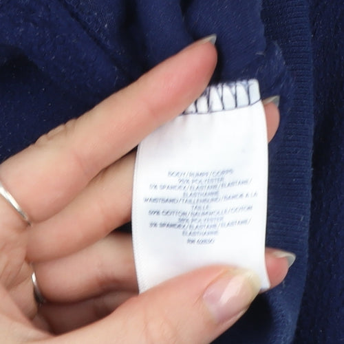 Lands’ End Men Navy Blue Fleece Jogger Trousers Size L Drawstring Waist