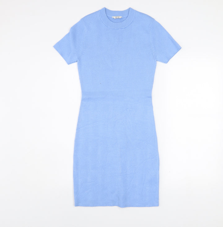 Jack Wills Women's Blue Knit Bodycon Dress UK12 Short Sleeve