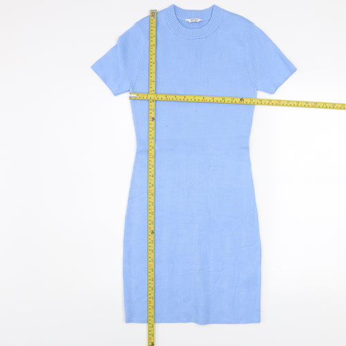 Jack Wills Women's Blue Knit Bodycon Dress UK12 Short Sleeve