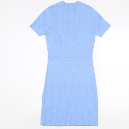 Jack Wills Women's Blue Knit Bodycon Dress UK12 Short Sleeve