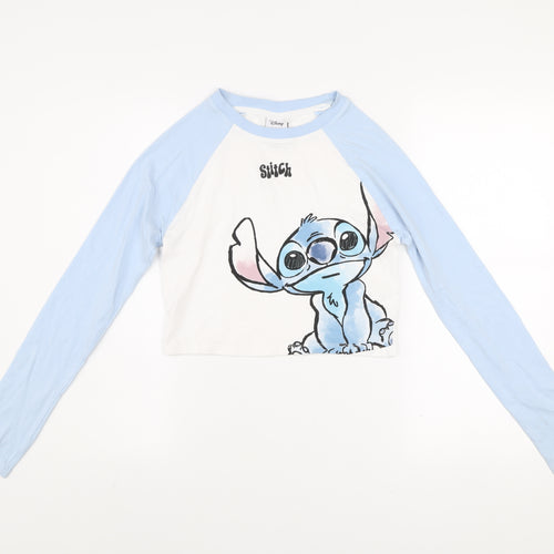 Disney Girls Blue Stitch Cropped Long Sleeve T-Shirt Size S