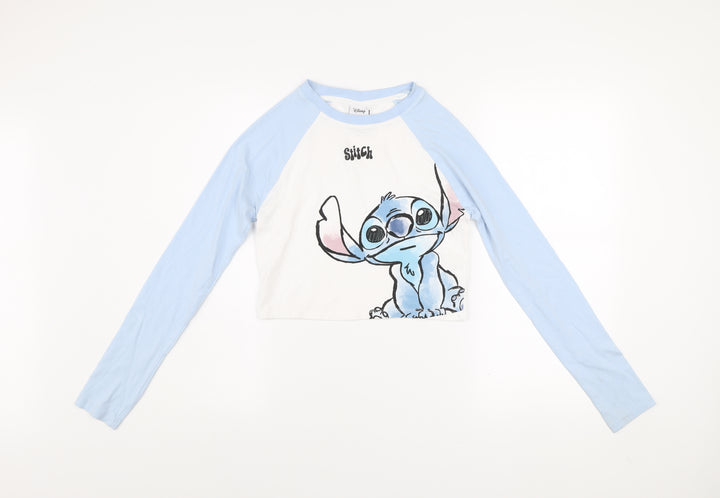 Disney Girls Blue Stitch Cropped Long Sleeve T-Shirt Size S