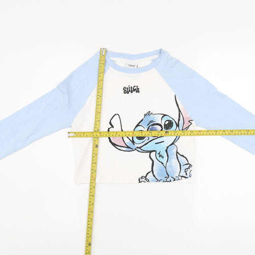 Disney Girls Blue Stitch Cropped Long Sleeve T-Shirt Size S