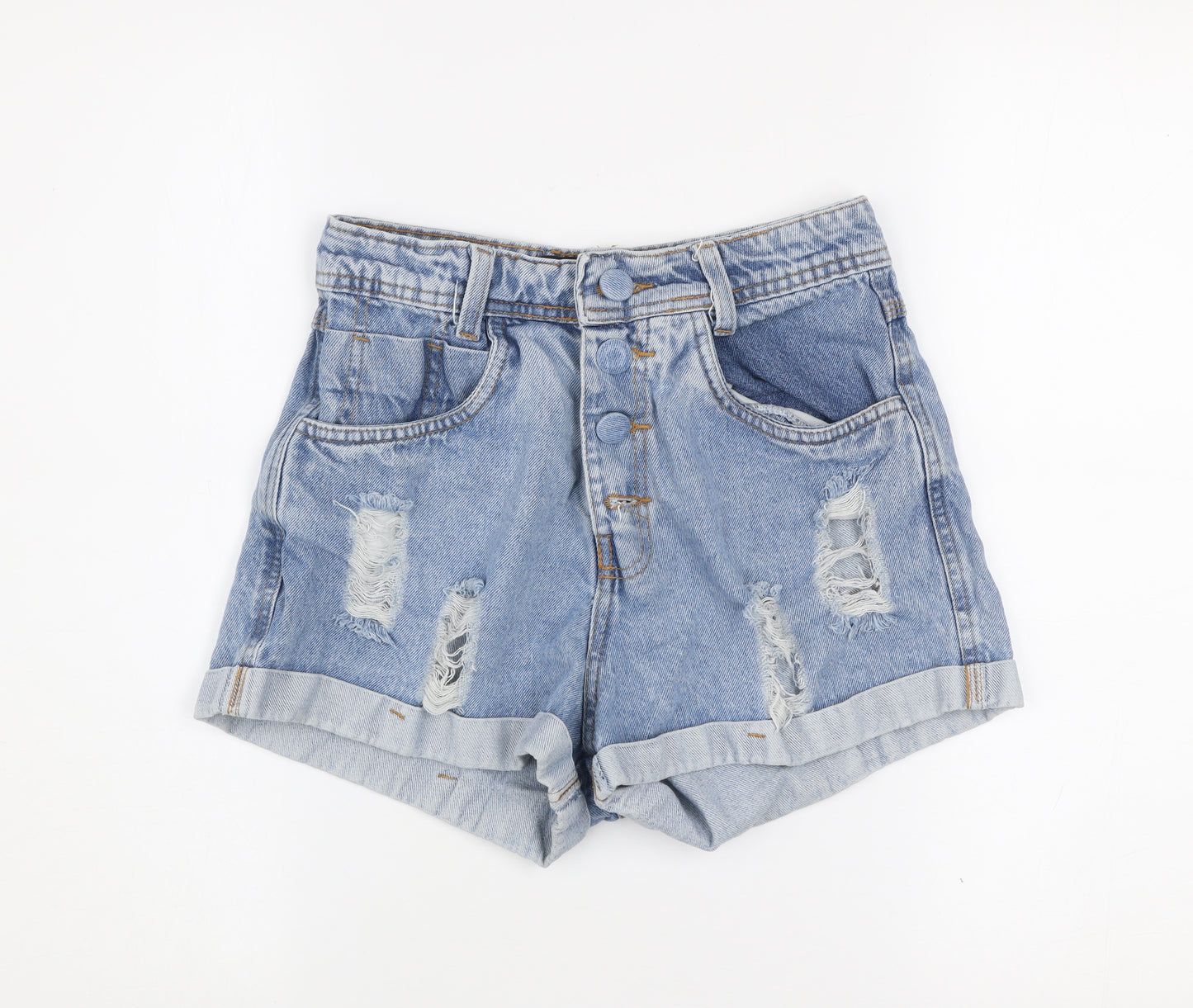 Marrice Jeans Women Light Blue Distressed Denim Shorts Size 8 High Rise