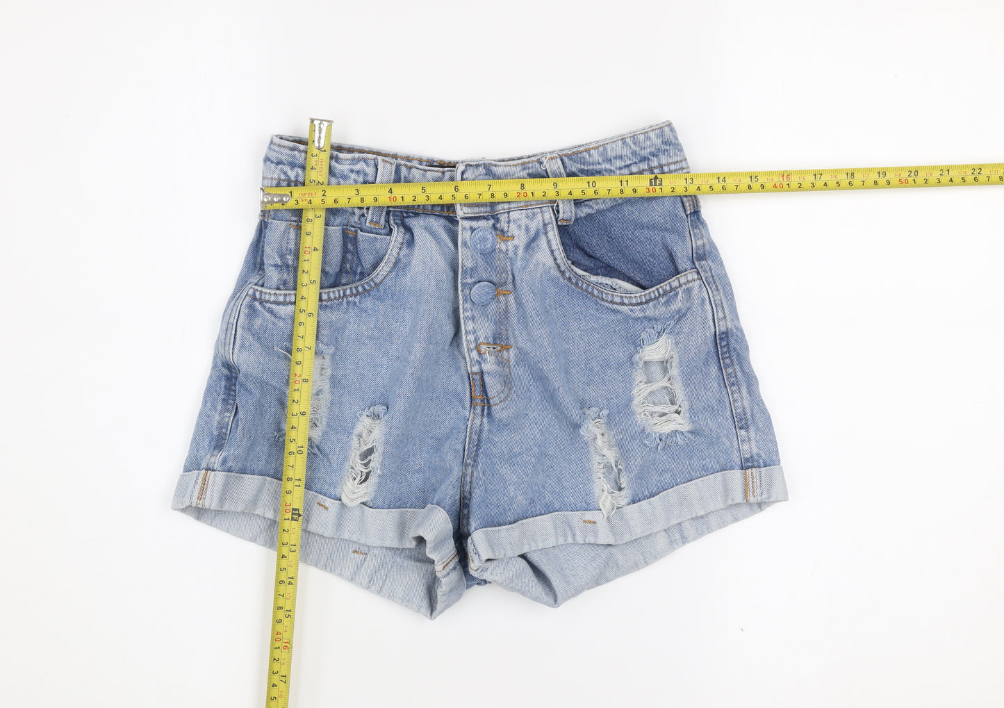Marrice Jeans Women Light Blue Distressed Denim Shorts Size 8 High Rise