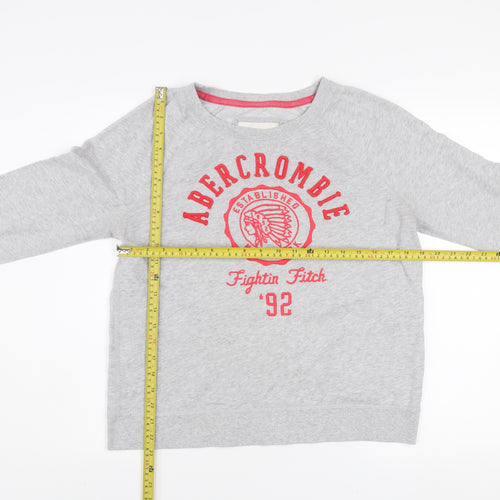Abercrombie & Fitch Women Grey Pullover Sweatshirt M Logo Print Casual