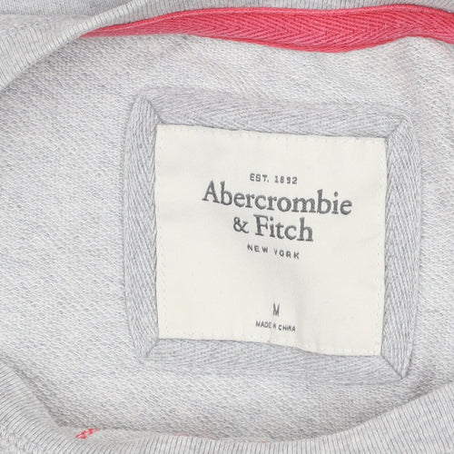 Abercrombie & Fitch Women Grey Pullover Sweatshirt M Logo Print Casual