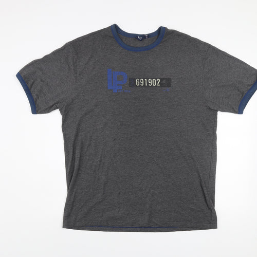 GAP Men's Grey Blue Crew Neck Graphic Print T-Shirt XL Classic Fit