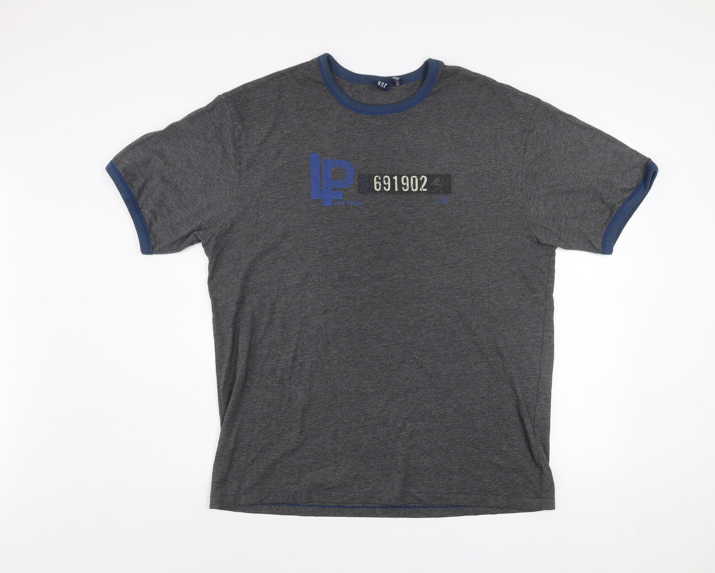 GAP Men's Grey Blue Crew Neck Graphic Print T-Shirt XL Classic Fit