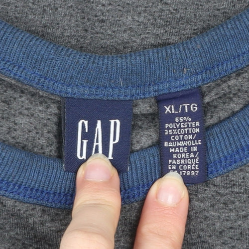 GAP Men's Grey Blue Crew Neck Graphic Print T-Shirt XL Classic Fit