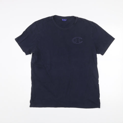 Champion Men’s Blue Cotton Crew Neck Short Sleeve T-Shirt - Large