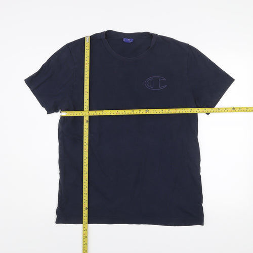 Champion Men’s Blue Cotton Crew Neck Short Sleeve T-Shirt - Large