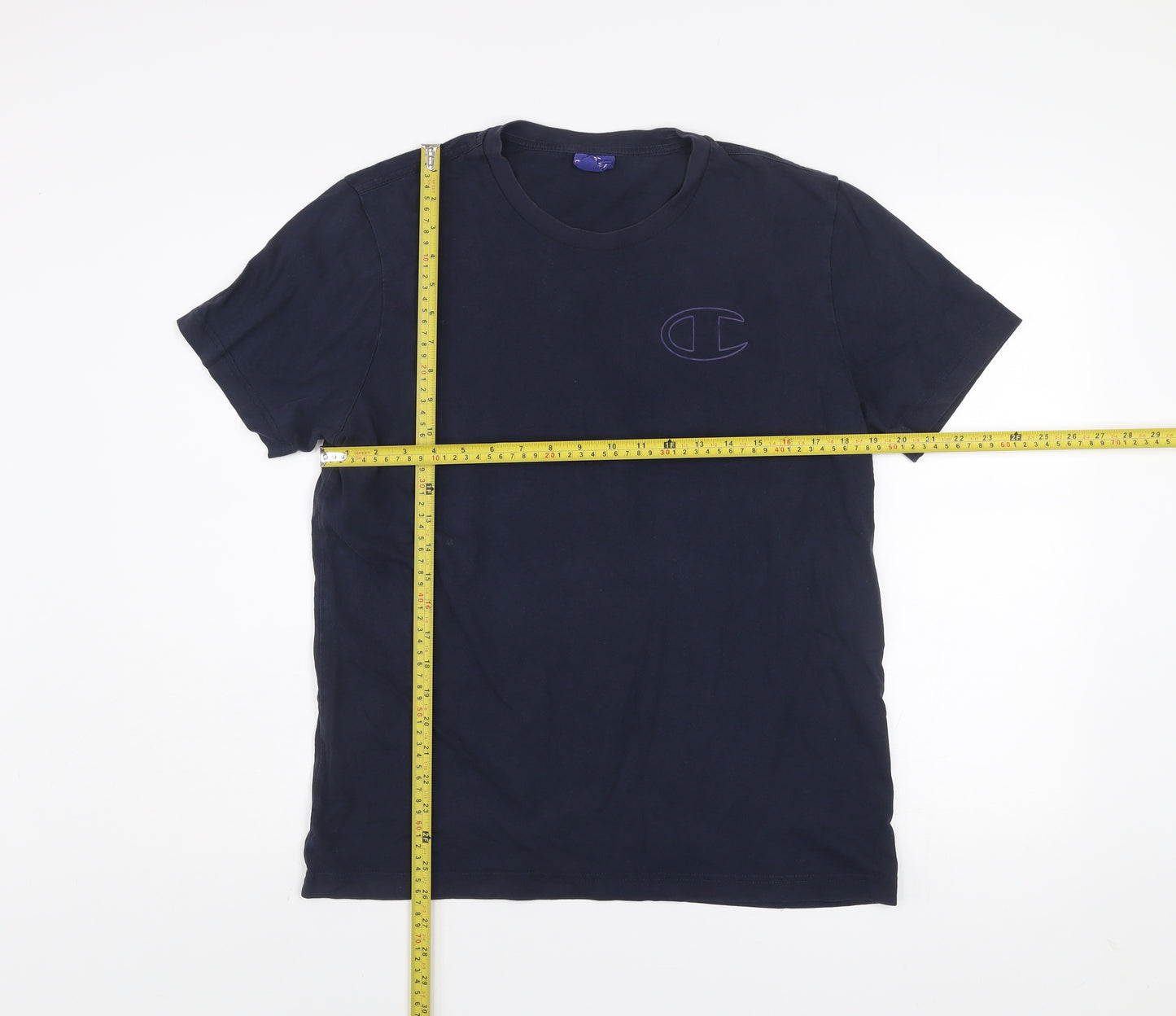 Champion Men’s Blue Cotton Crew Neck Short Sleeve T-Shirt - Large