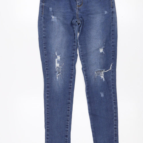 OKT Women Blue Distressed Skinny Jeans Size 12 Mid Rise