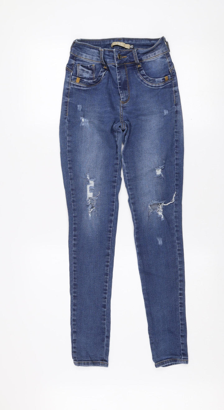 OKT Women Blue Distressed Skinny Jeans Size 12 Mid Rise