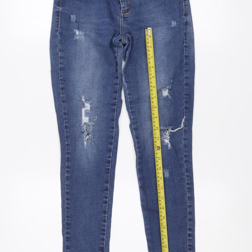 OKT Women Blue Distressed Skinny Jeans Size 12 Mid Rise