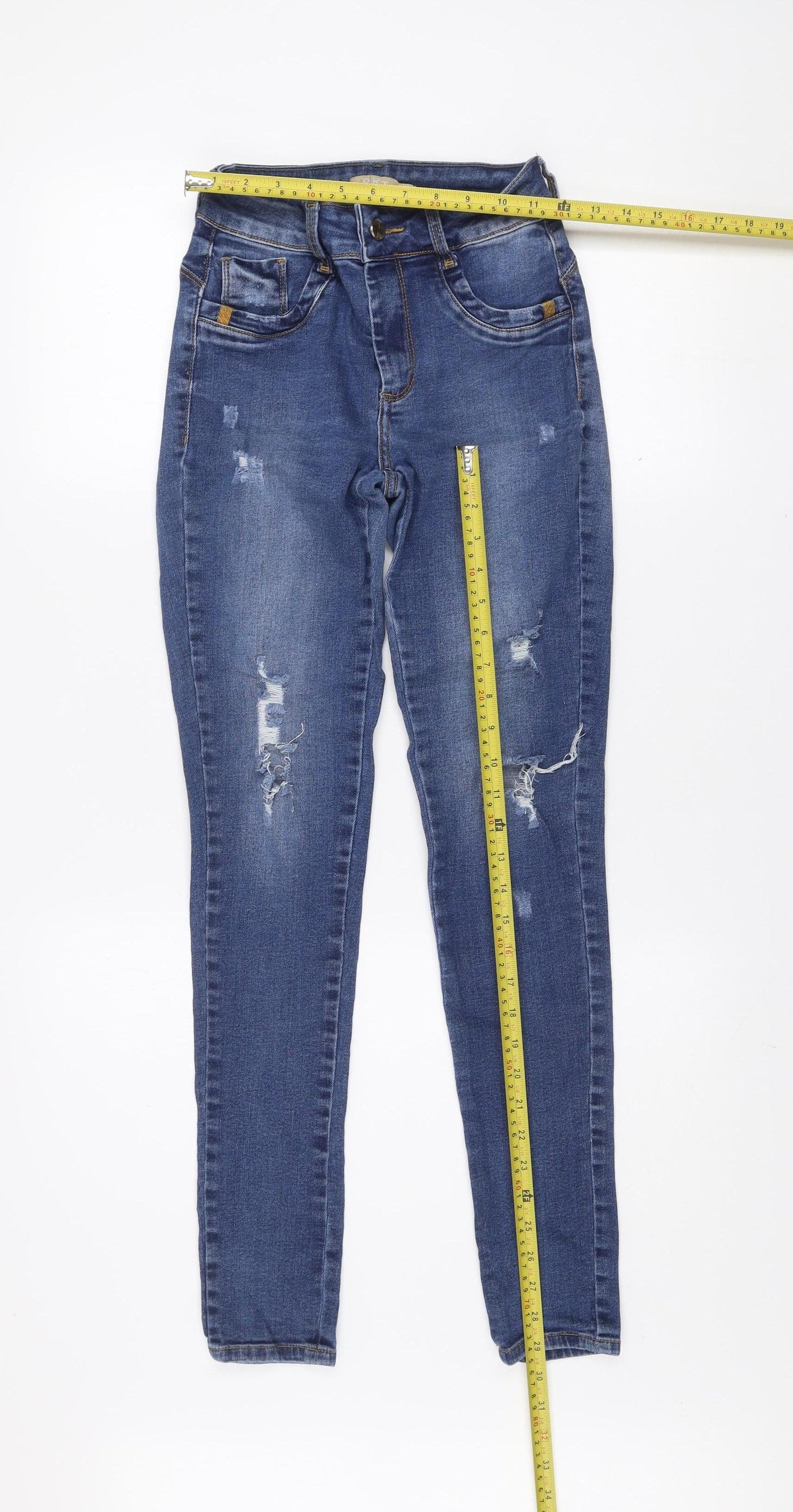 OKT Women Blue Distressed Skinny Jeans Size 12 Mid Rise