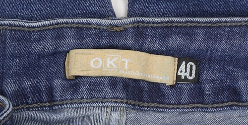 OKT Women Blue Distressed Skinny Jeans Size 12 Mid Rise