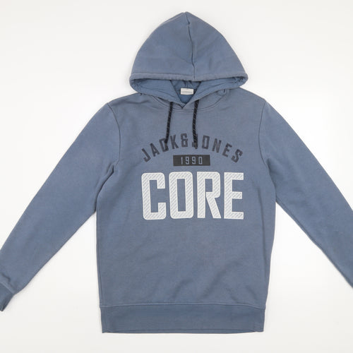 Jack & Jones Mens Blue Core Hoodie Size M Pullover Graphic Print