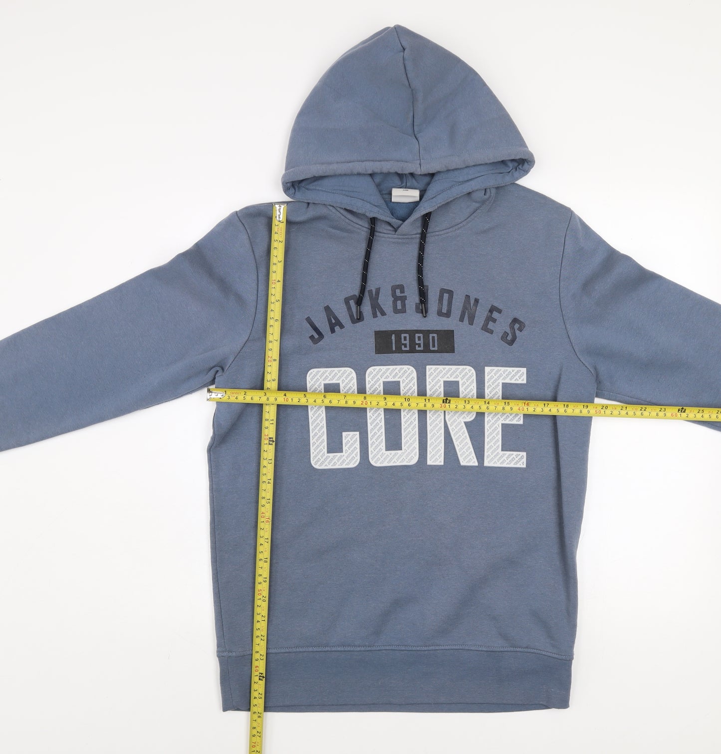 Jack & Jones Mens Blue Core Hoodie Size M Pullover Graphic Print