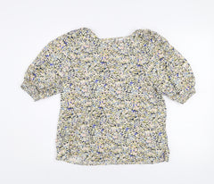 Marks and Spencer Women's Multicoloured Floral Blouse Size 12 Regular Cotton Modal Short Sleeve