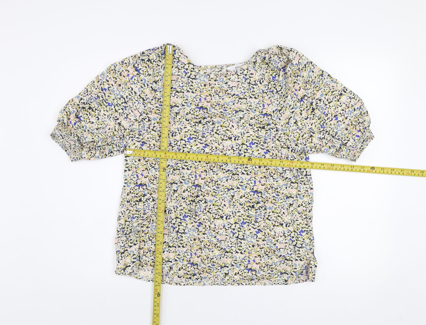 Marks and Spencer Women's Multicoloured Floral Blouse Size 12 Regular Cotton Modal Short Sleeve
