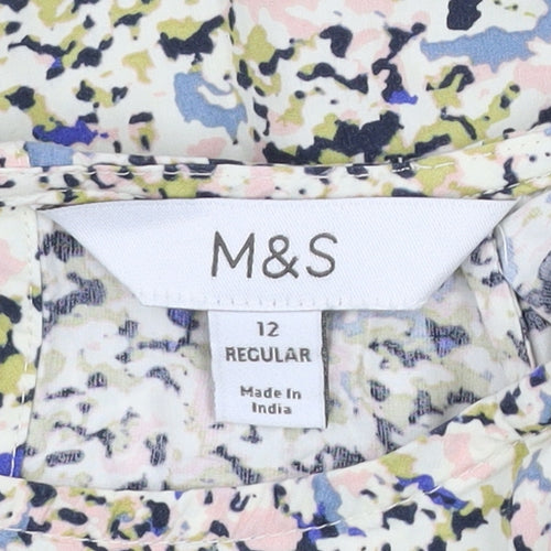 Marks and Spencer Women's Multicoloured Floral Blouse Size 12 Regular Cotton Modal Short Sleeve