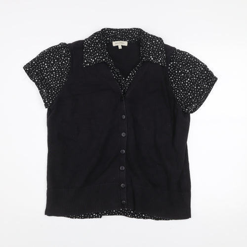 Rocha.John Rocha Womens Black Polka Dot Collared Button-Up Top Size 20