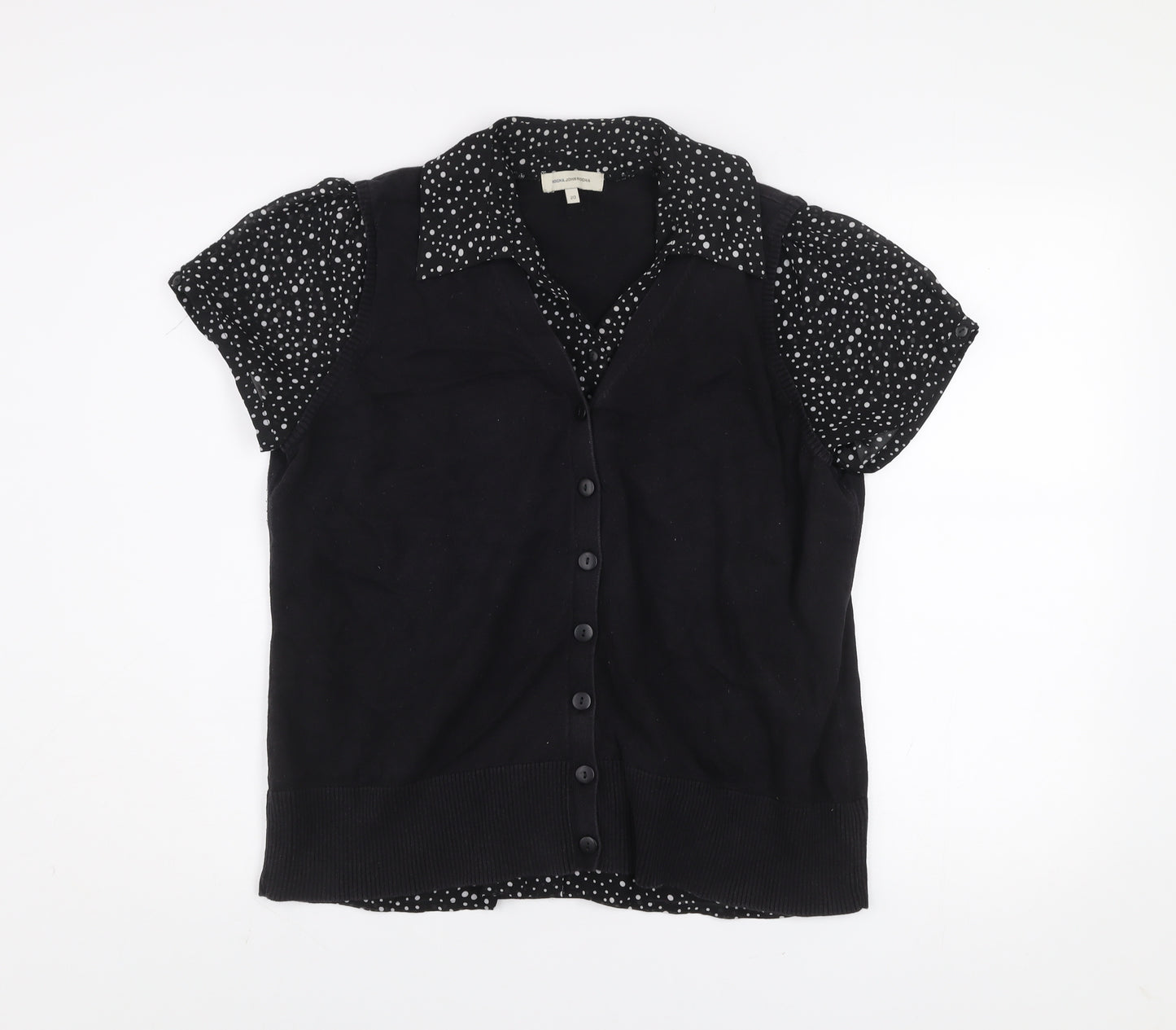 Rocha.John Rocha Womens Black Polka Dot Collared Button-Up Top Size 20