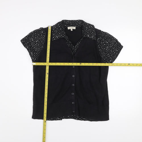 Rocha.John Rocha Womens Black Polka Dot Collared Button-Up Top Size 20