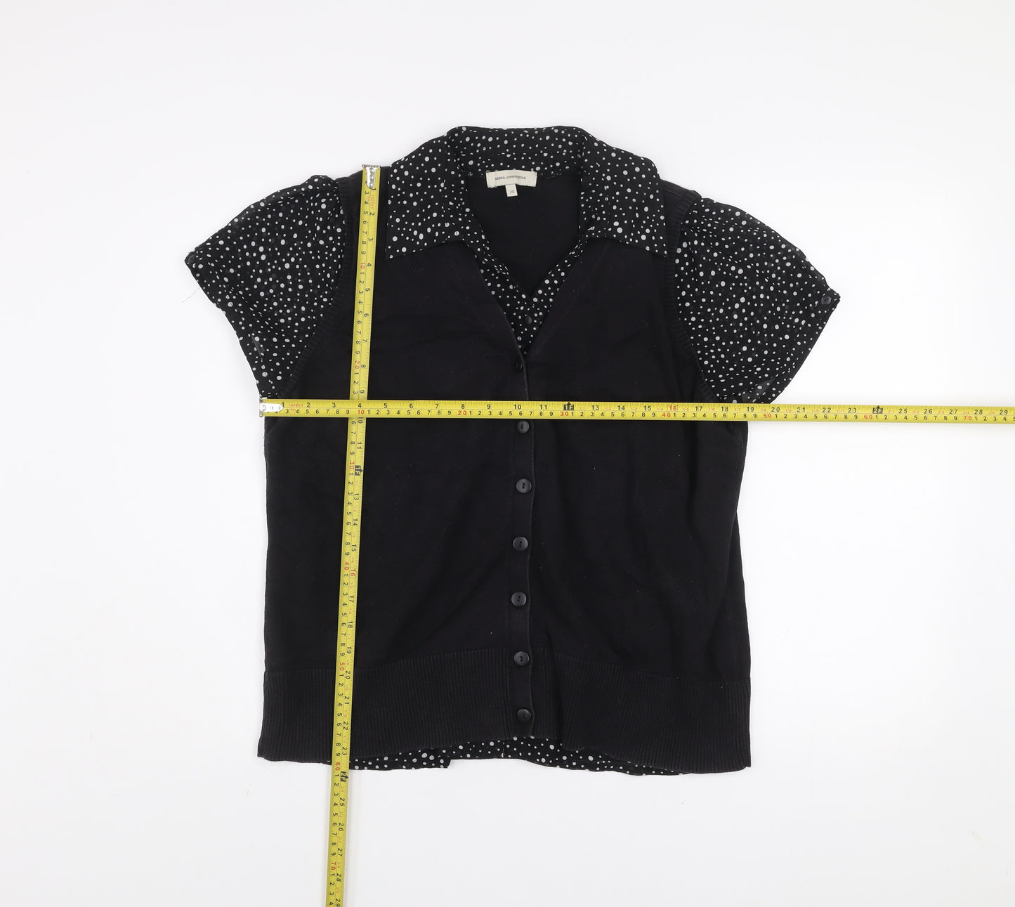 Rocha.John Rocha Womens Black Polka Dot Collared Button-Up Top Size 20