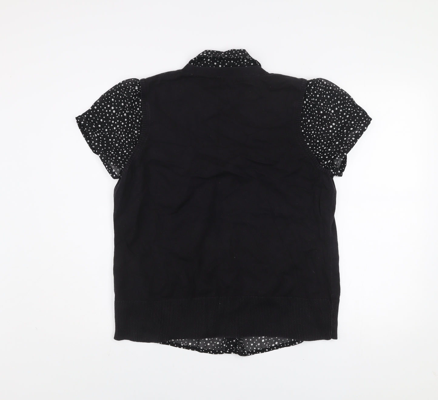 Rocha.John Rocha Womens Black Polka Dot Collared Button-Up Top Size 20