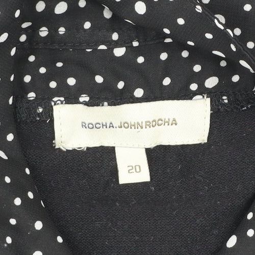 Rocha.John Rocha Womens Black Polka Dot Collared Button-Up Top Size 20