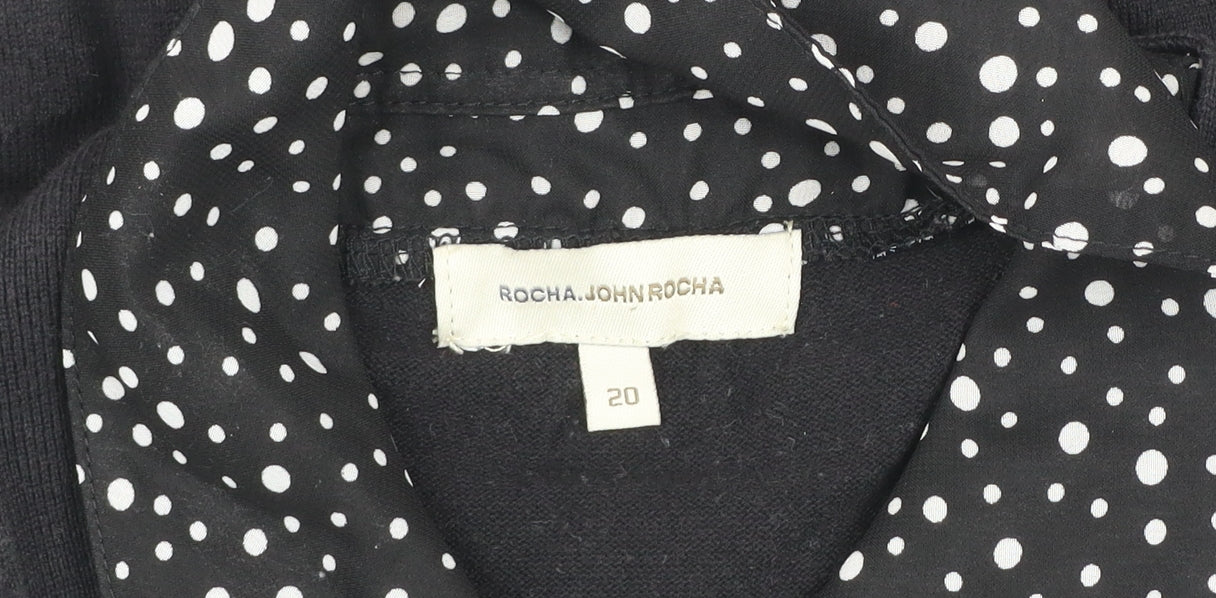 Rocha.John Rocha Womens Black Polka Dot Collared Button-Up Top Size 20