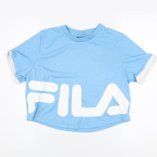 Fila Womens Blue Cropped T-Shirt Small Polyester Cotton Casual Top
